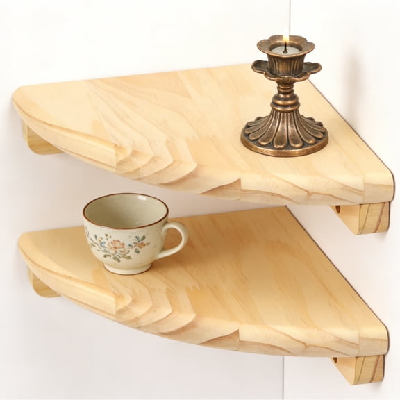 Xdziklosj 2Pcs Wall Mounted Corner Shelf 18 cm Wooden Floating Storage Shelf Wall Round End Display Rack with Screw for Home Living Room Bedroom Study