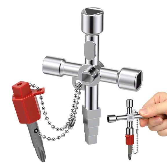 Xdziklosj 4 in 1 Universal Cross Key 4 Way Multifunctional Zinc Alloy Cross Key Wrench for Elevator Electrical Control Cabinet Water Meter Valve