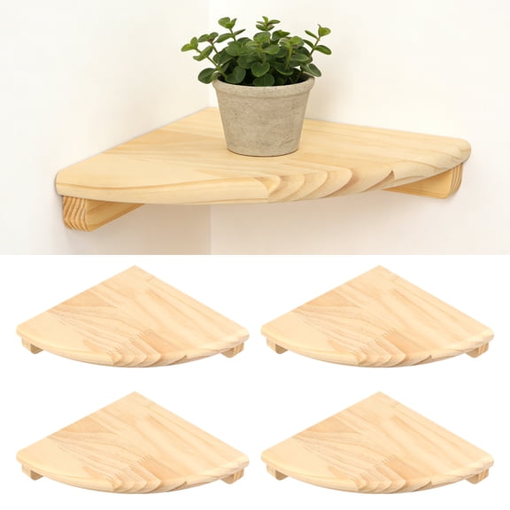 Xdziklosj 4Pcs Wall Mounted Corner Shelf 18 cm Wooden Floating Storage Shelf Wall Round End Display Rack with Screw for Home Living Room Bedroom Study