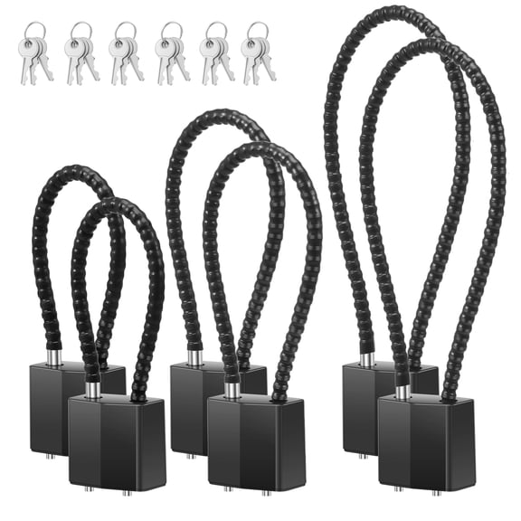 Xdziklosj 6PCS Padlock with Key Tent Lock Black Keyed Alike Wire Lock Chain for Bike Tent Suitcase Helmet Basement Wheelie Bin Locker