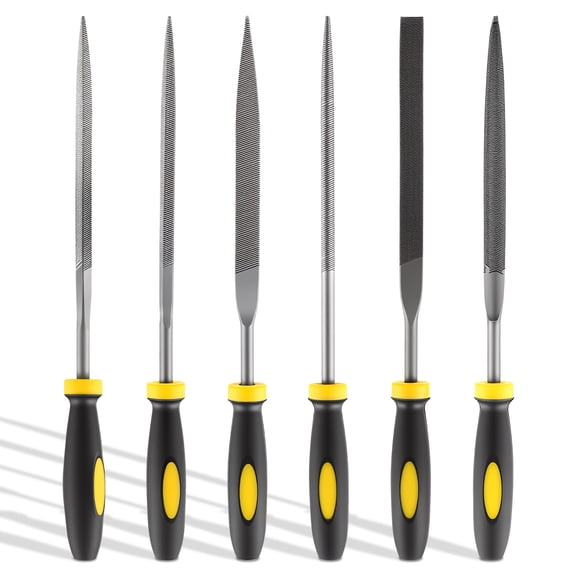 Xdziklosj 6Pcs Metal Needle File Set GCr15 Bearing Steel Mini Hand Needle File Tool with Nonslip Grip Flat/Round/Square/Half Round/Triangular/Pointed Flat for Plastic Wood Metal