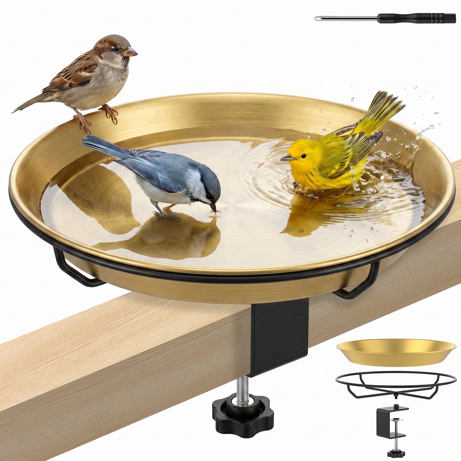 Bird Bath Railing Xiyztok Deck Bird Bath, Stainless Steel Bowl with Adjustable Clamp,10 ...