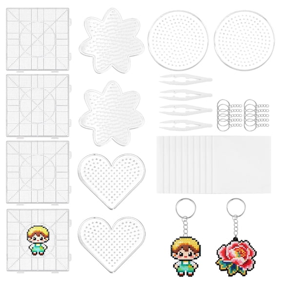 Xdziklosj Fuse Beads Pegboards Plastic Bead Boards Kit 10 PCS Interlocking Clear Craft Templates with 10 Pack Ironing Paper for Kids DIY Craft Bead