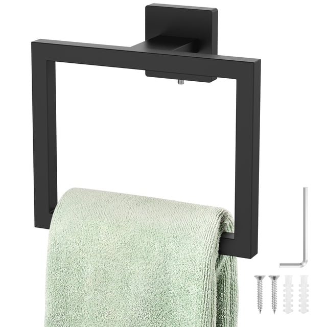 Xdziklosj Matte Black Square Towel Ring,Wall Mounted Towel Holder with ...
