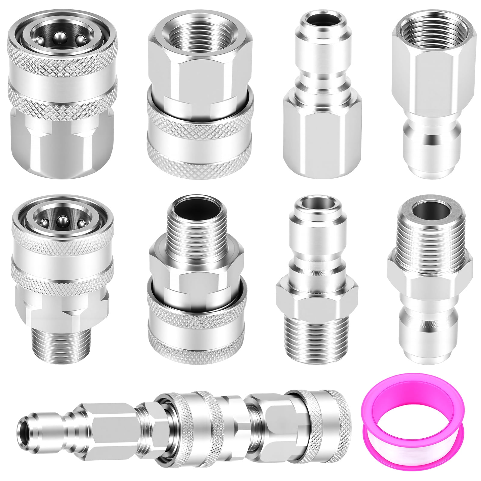 Xdziklosj Pressure Washer Quick Connect 3/8 Inch Stainless Steel Male and Female 3/8" NPT Thread Quick Connect Hose Fittings Adapter 8 Pieces