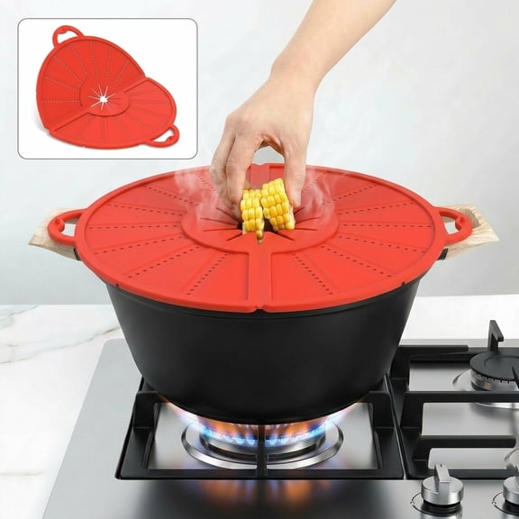 Xdziklosj Silicone Splatter Screen for Frying Pan Foldable Splash Guard Multi Use Grease Oil Splatter Guard Heat Resistant Trivet Mat Non Stick Dishwasher Safe Red