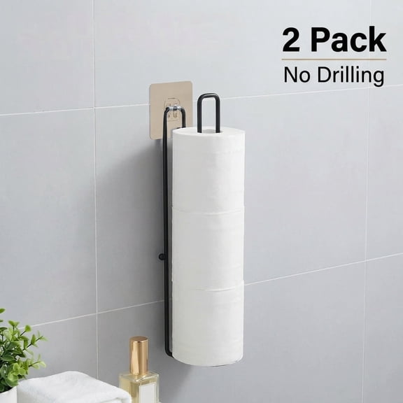 Xdziklosj Toilet Paper Holder Wall Mount for 3 Roll Tissue, over The Tank Self Adhesive Black