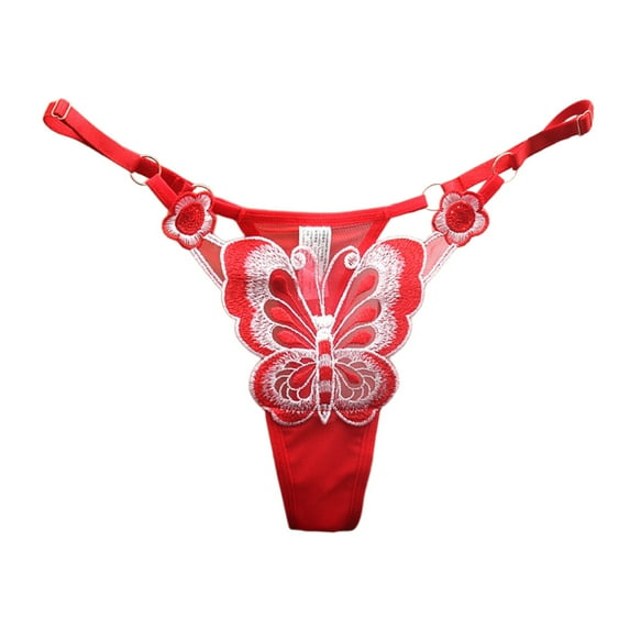 Xdzjlr Cotton Panties for Women,Embroidered Hollow Butterfly Low Waist Underpants Pearl Massage Thong Breathable Cotton Panties for Women,One Size