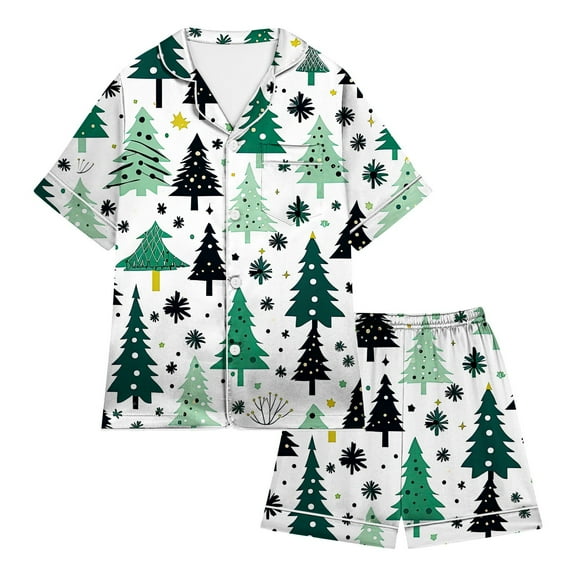 Xdzjlr Girls Christmas Pajama Little Baby Boys Set Xmas Satin Silk Short Sleeves 2 Piece Button Down Classic Shorts Homewear Kids Pajamas Pjs Cute