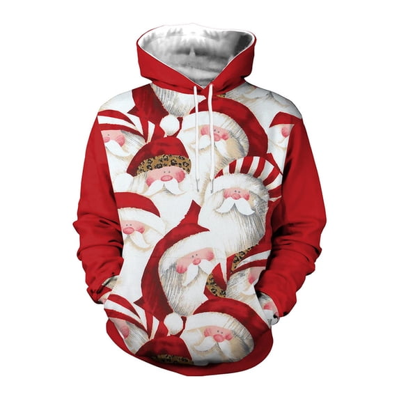 Xdzjlr Mens Christmas Hoodies Fall Winter Sweatshirt 3D Print Loose Top Xmas Graphic Print Corded Hooded Sweatshirt White M
