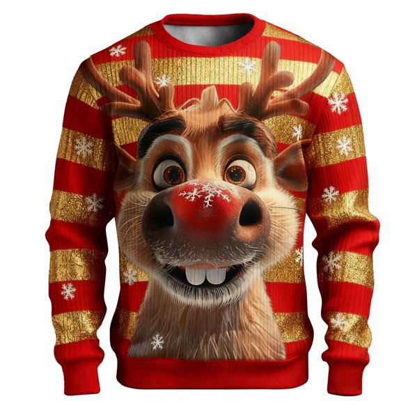 Xdzjlr Mens Christmas Sweatshirts Knitted Ribbed Hoodless Long Sleeve Crewneck Pullover Thermal Winter Top Casual Soft Comfortable Xmas Sweater Streetwear Gold L