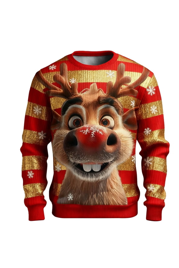 Mens Christmas Sweatshirts Knitted Ribbed Hoodless Long Sleeve Crewneck Pullover Thermal Winter Top Casual Soft Comfortable Xmas Sweater Streetwear Gold L