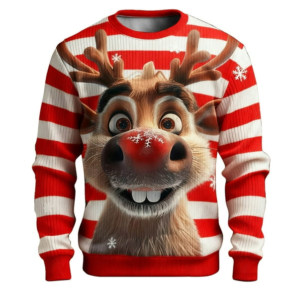 Xdzjlr Mens Christmas Sweatshirts Knitted Ribbed Hoodless Long Sleeve Crewneck Pullover Thermal Winter Top Casual Soft Comfortable Xmas Sweater Streetwear White L