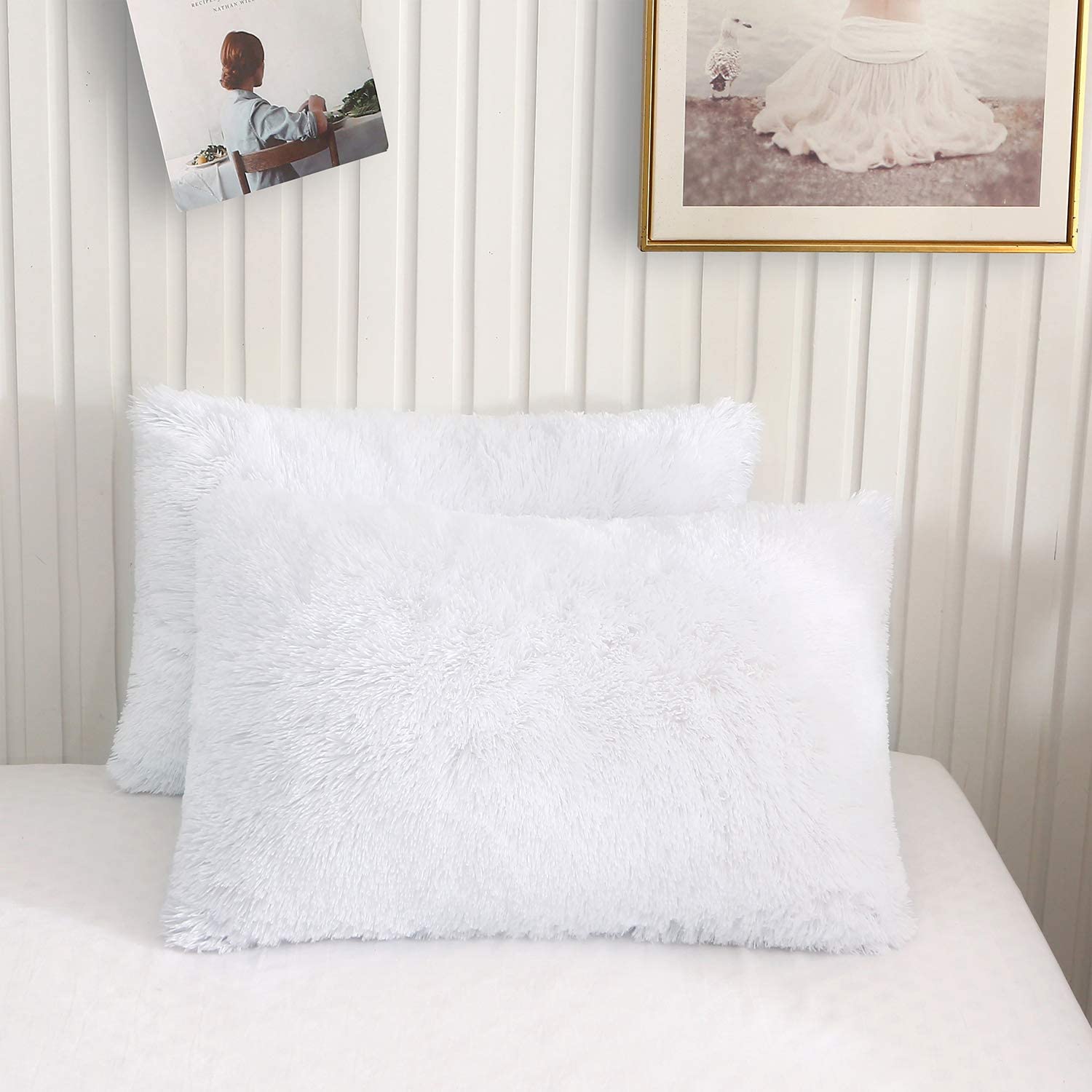 XeGe 2 Pack Soft Fluffy Pillow Cases, Shaggy Plush Pillow Shams Pillowcases, Faux Fur Pillow