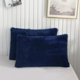 thumbnail image 1 of XeGe 2 Pack Soft Fluffy Faux Fur Pillow Cases, Plush Fuzzy Pillow Shams Pillowcases, Shaggy Furry Velvet Decorative Long Pillow Covers for Bed Sofa Couch, Zipper Closure, King Size, Navy Blue, 1 of 6