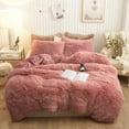 thumbnail image 1 of XeGe 3 Piece Fluffy Faux Fur Duvet Cover Set King, Luxury Ultra Soft Velvet Shaggy Plush Bedding Set, Fuzzy Comforter Cover with 2 Furry Pillow Cases, Zipper Closure, King Size, Old Pink, 1 of 7