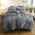 thumbnail image 1 of XeGe 3 Piece Fluffy Faux Fur Duvet Cover Set Queen, Luxury Ultra Soft Velvet Shaggy Plush Bedding Set, Fuzzy Comforter Cover with 2 Furry Pillow Cases, Zipper Closure, Queen Size, Light Grey, 1 of 7