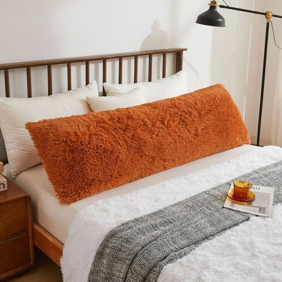 XeGe Fluffy Faux Fur Body Pillow Cover, Shaggy Plush Long 20x54 Bed Pillow Case with Zipper Closure, Soft Decorative Furry Fuzzy Body Pillowcase, 20" x 54", Burnt Orange