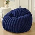 thumbnail image 1 of XeGe Fluffy Faux Rabbit Fur Bean Bag Chair Cover(No Filler), Cozy Plush Shaggy Striped Stuffed Animal Storage Bean Bag, 3FT Big Fuzzy Ribbed Beanbag Cover Bedroom Living Room, Anti-slip, Navy Blue, 1 of 7