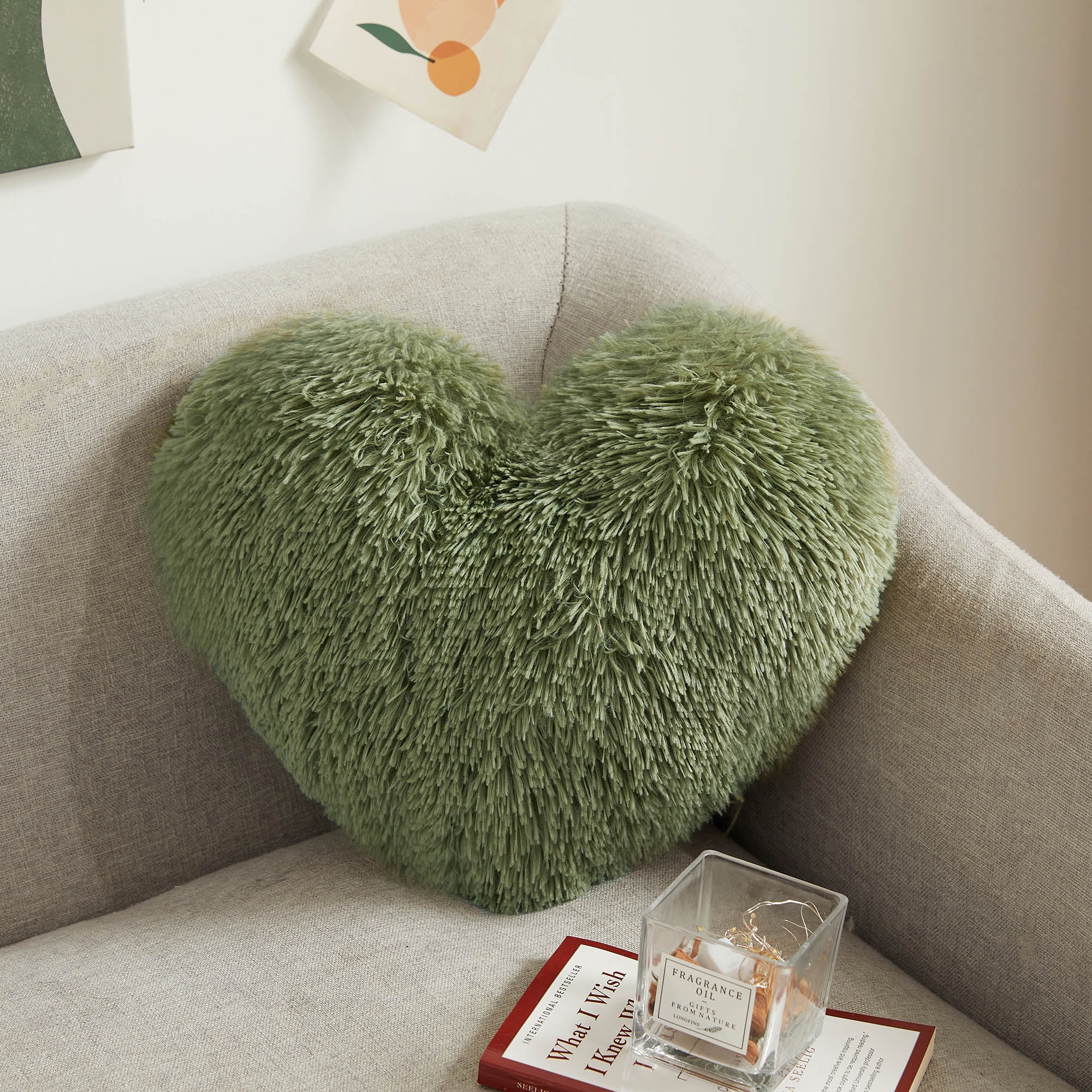 XeGe Luxury 15 x17 Faux Fur Heart Shaped Pillow Plush Shaggy Decorative Throw Pillow Fluffy Cuddly Heart Pillow w Insert Furry Accent Pillow for