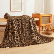 XeGe Luxury Faux Fur Leopard Print Throw, Soft 50x60 Cheetah Print Fluffy Blanket, Shaggy Plush Decorative Couch Throw, Cute Furry Fuzzy Animal Print Blanket fo