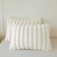 thumbnail image 1 of XeGe Pack of 2 Fluffy Faux Rabbit Fur Pillowcases, Ivory Striped Plush Fuzzy Bed Pillow Cases with Zipper, Farmhouse Shaggy Furry Ribbed Long Pillow Covers for Kids Teen Adults 20x26, Standard, Beige, 1 of 7
