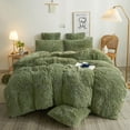 thumbnail image 1 of XeGe Plush Shaggy Duvet Cover Set, 2 Pieces Fluffy Furry Comforter Cover Set, Luxury Soft Velvet Faux Fur Bedding Set(1 Fuzzy Duvet Cover+ 1 Throw Pillow Sham), Zipper Closure (King, Sage Green), 1 of 7