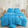 thumbnail image 1 of XeGe Plush Shaggy Duvet Cover Set, Luxury Ultra Soft Fluffy Faux Fur Bedding Sets 3 Pieces Velvet(1 Fuzzy Furry Comforter Cover + 2 Faux Fur Pillow Cases), Zipper Closure (King, Blue), 1 of 7