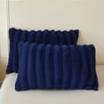 thumbnail image 1 of XeGe Set of 2 Fluffy Faux Rabbit Fur Pillowcases, Cozy Luxury Striped Plush Fuzzy Zippered Pillow Cases, Decorative Shaggy Furry Long Pillow Shams for Bedroom Living Room 20x36, King, Navy Blue, 1 of 7