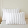 thumbnail image 1 of XeGe Set of 2 Fluffy Faux Rabbit Fur Pillowcases, Cozy Luxury Striped Plush Fuzzy Zippered Pillow Cases, Decorative Shaggy Furry Ribbed Long Pillow Shams for Bedroom Living Room 20x36, King, White, 1 of 7