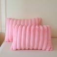 thumbnail image 1 of XeGe Set of 2 Fluffy Faux Rabbit Fur Pillowcases, Luxury Striped Plush Fuzzy Zippered Pillow Cases, Decorative Shaggy Furry Ribbed Long Pillow Shams for Bedroom Living Room 20x36, King, Pink, 1 of 7