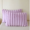 thumbnail image 1 of XeGe Set of 2 Fluffy Faux Rabbit Fur Pillowcases, Cozy Luxury Striped Plush Fuzzy Zippered Pillow Cases, Decorative Shaggy Light Purple Long Pillow Shams for Bedroom Living Room 20x36, King, Lavender, 1 of 7