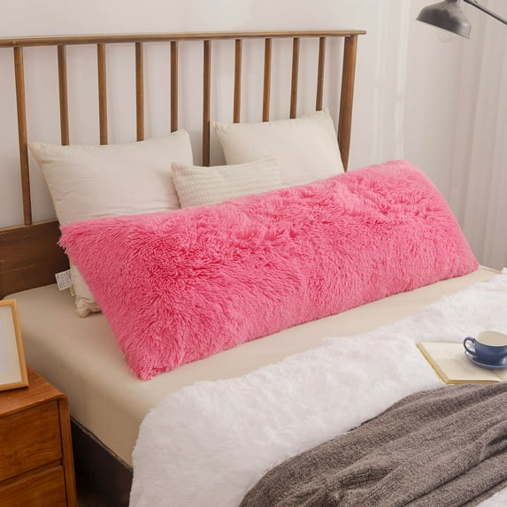 XeGe Shaggy Faux Fur Body Pillow, Soft Pink, 20” x 54”