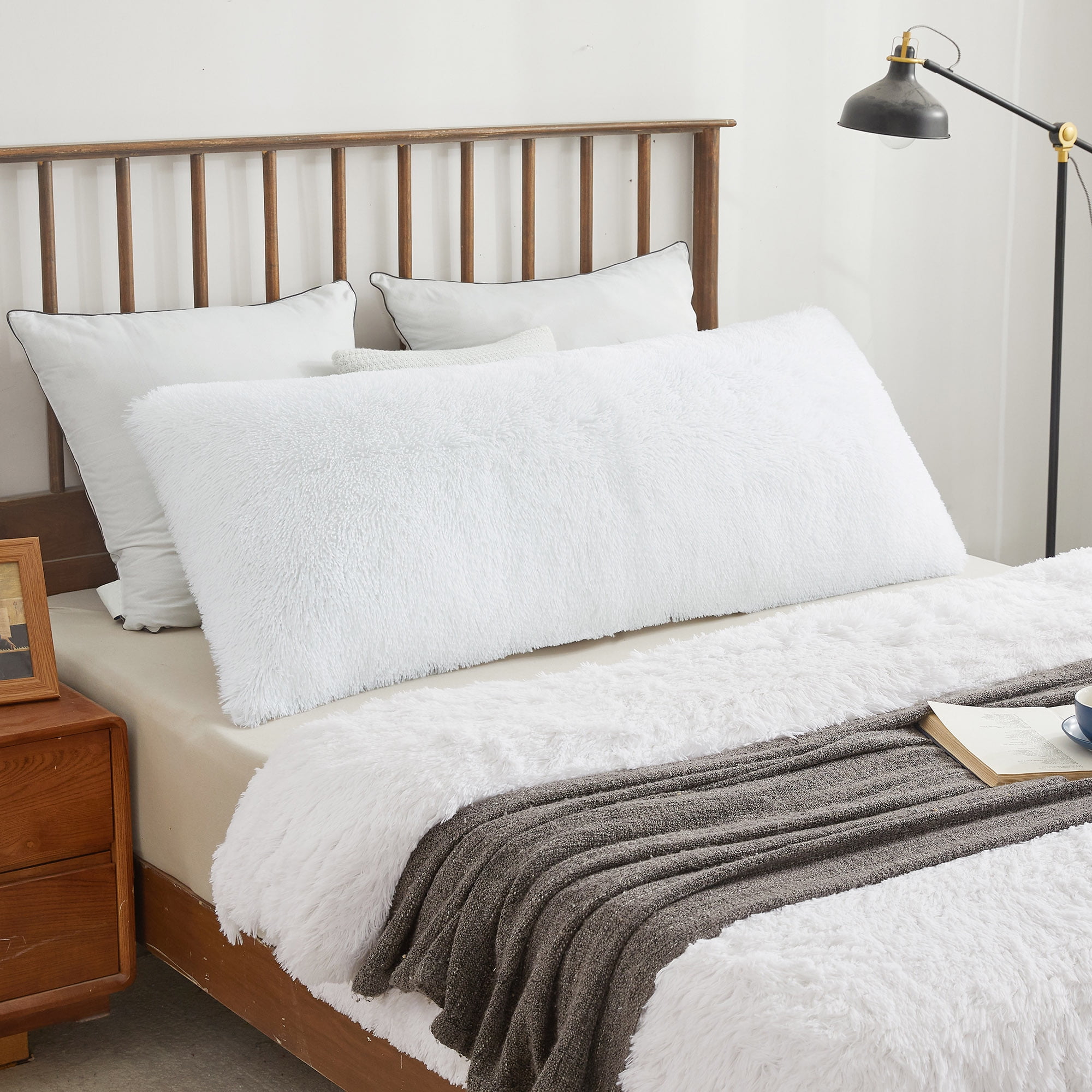 XeGe 20x54 Shaggy Faux Fur Body Pillow Cover, Soft Plush Decorative