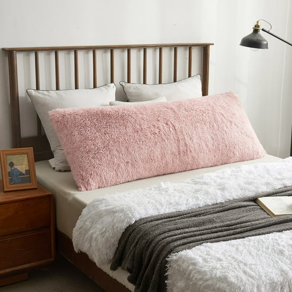 XeGe Shaggy Faux Fur Body Pillow Cover, Fluffy Long 20x54 Bed Pillow Case with Zipper Closure, Soft Decorative Plush Furry Fuzzy Body Pillowcase, 20" x 54", Pink Ombre