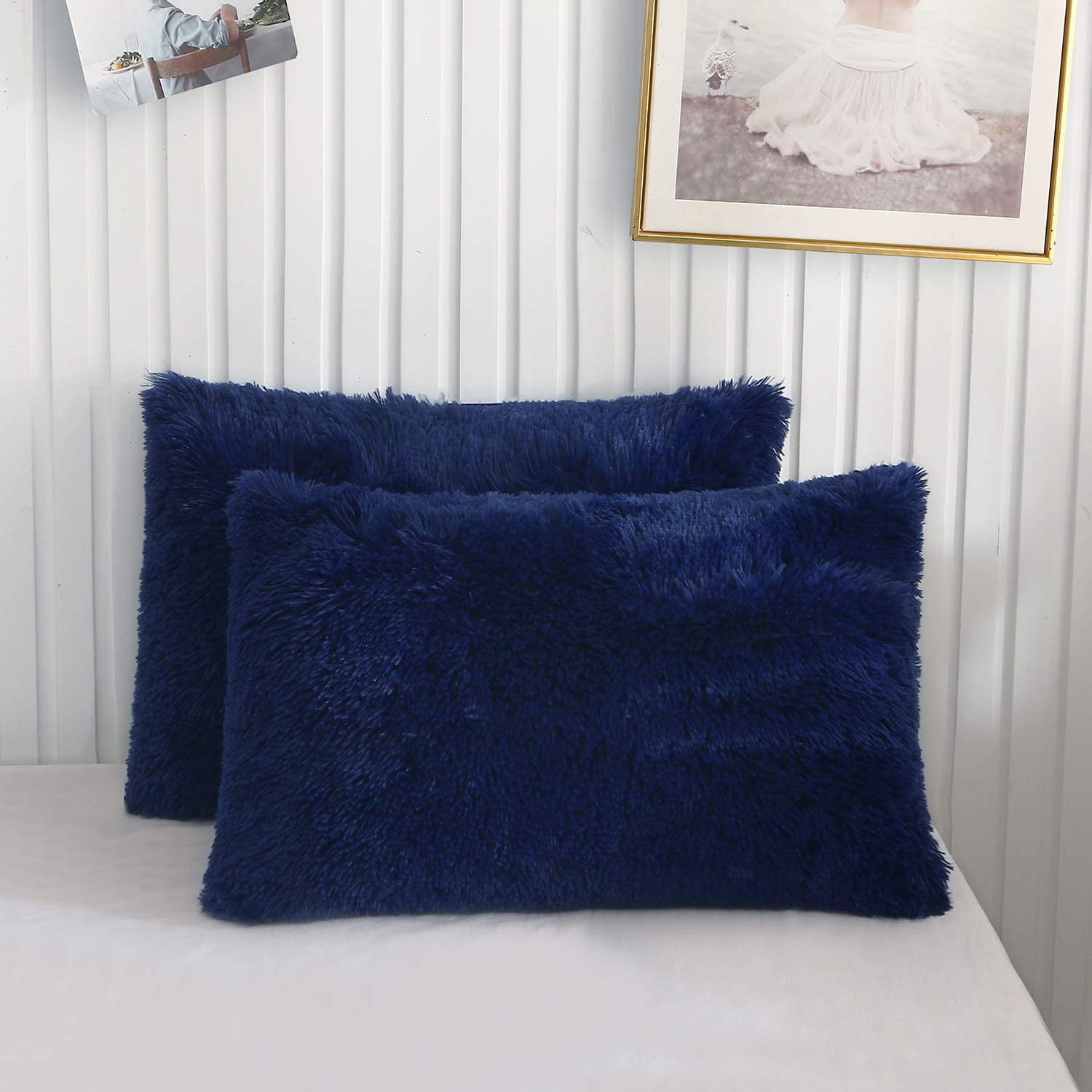 XeGe Soft Fluffy Faux Fur Pillow Cases, Shaggy Plush Pillow Shams