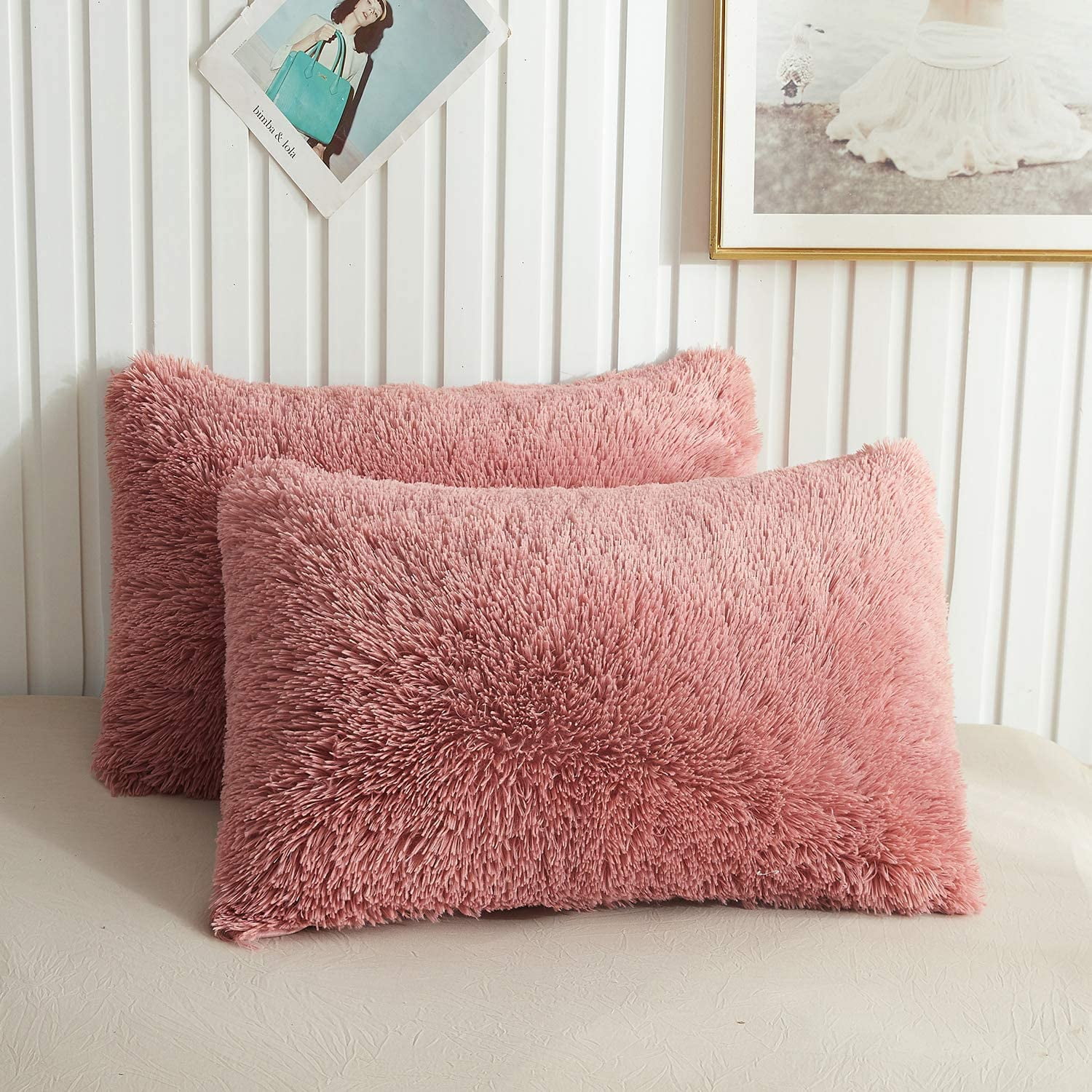 XeGe Soft Fluffy Pillow Cases, Shaggy Plush Pillow Shams, Faux Fur
