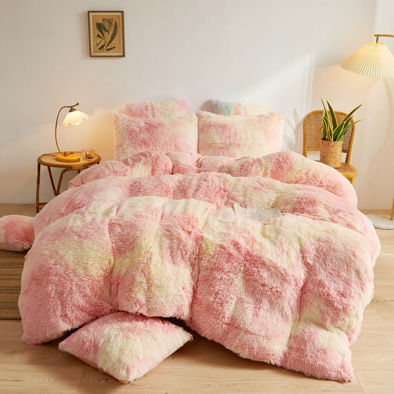 XeGe Tie Dye Plush Shaggy Duvet Cover Set 2 Pieces Soft Fluffy Furry Bedding Set Rainbow Print 1 Multicolor Faux Fur Fuzzy Comforter Cover 1 Pillowcase Zipper Closure Twin Size Rainbow Pink Walmart ...