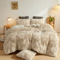 XeGe Tie Dye Plush Shaggy Duvet Set, 3Piece Velvet Bedding, Queen, Tie Dye Beige