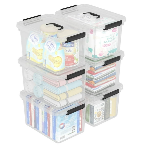 Xeabia 18 Quart Plastic Storage Latch Bins with Handles, Clear Storage Boxes with Lids, 6 Packs