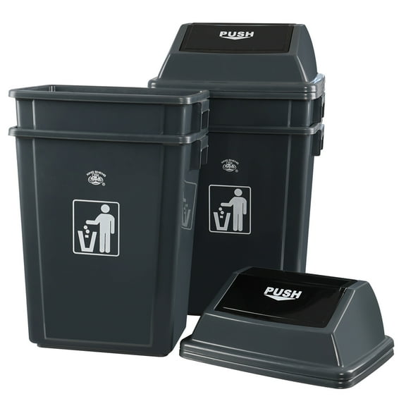 Xeabia 4 Packs 13 Gallon Kitchen Trash Can with Lid, Plastic Swing Top Garbage Can, Gray