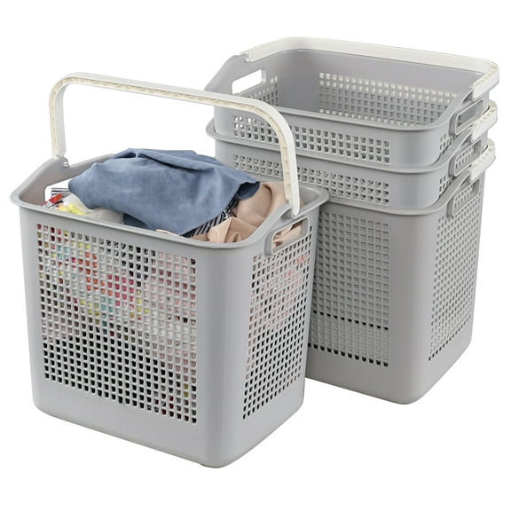Xeabia 42 L Plastic Dirty Clothes Hampers with Handles, Large Plastic Laundry Baskets, Gray, 4 Packs