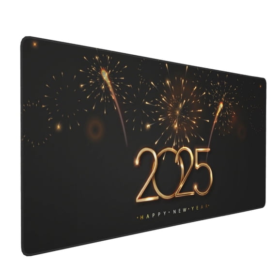 Xecao 2025 Golden On New Year Print Large Mouse Pad, 16x35.5in Mousepad, Professional Non-Slip Rubber Base Big Mouse Pad, Mouse Pad for Gaming & Office Full Desk Mouse Pad