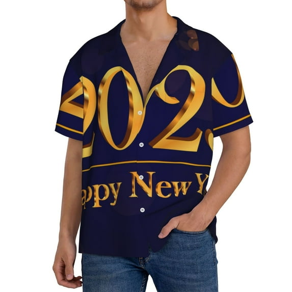Xecao 2025 Happy New Year 3 Men's Casual Short-sleeved Shirt, a button-up collared shirt with a pocket-Small