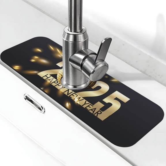 Xecao 2025 New Year 3 for Kitchen Sink Splash Guard Faucet Mat , Faucet Guard & Draining mat, (15" X 5.5" )