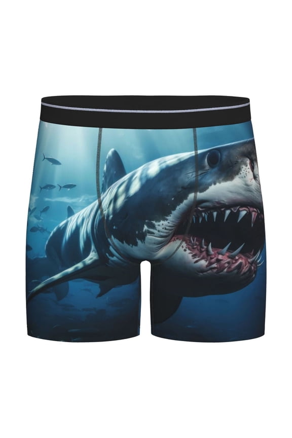 3D Realistic Shark Print Boxer Briefs for Men's Stretch Moisture-Wicking Underwear, Mid-Rise Classics breathable fabric