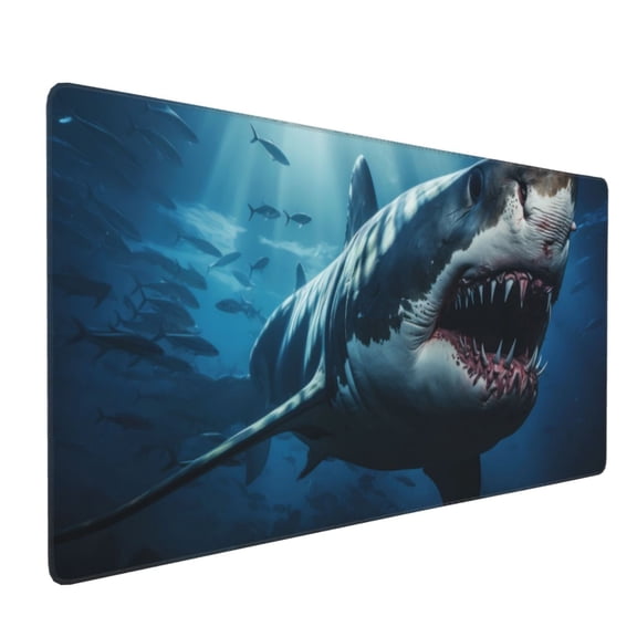 Xecao 3D Realistic Shark Print Large Mouse Pad, 16x35.5in Mousepad, Professional Non-Slip Rubber Base Big Mouse Pad, Mouse Pad for Gaming & Office Full Desk Mouse Pad
