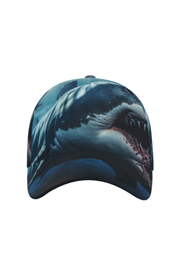 3D Realistic Shark for Baseball Cap: Unisex, crafted from classic polyester twill fabric, featuring a soft unconstructed design