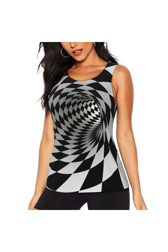 3D Vortex Illusion print women's scoop neck, loose-fit workout tank tops for the gym.