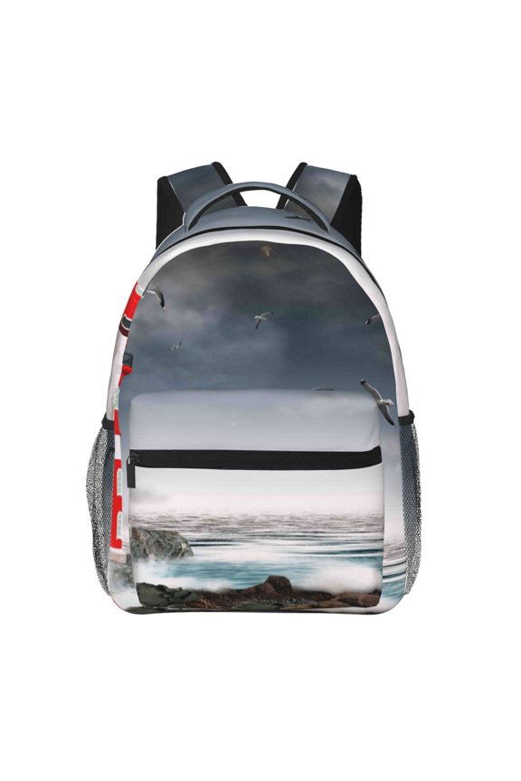 3d Lighthouse in the Surf Backpack, a stylish and functional choice for both men and women, is the perfect basic bookbag for college, work, or travel